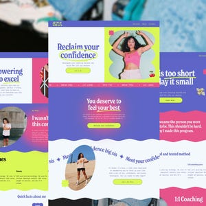 May include: A website design in purple and pink, with the text "Empowering you to excel", "Reclaim your confidence", and "You deserve to feel your best". The design incorporates images of a woman and a cherry graphic.