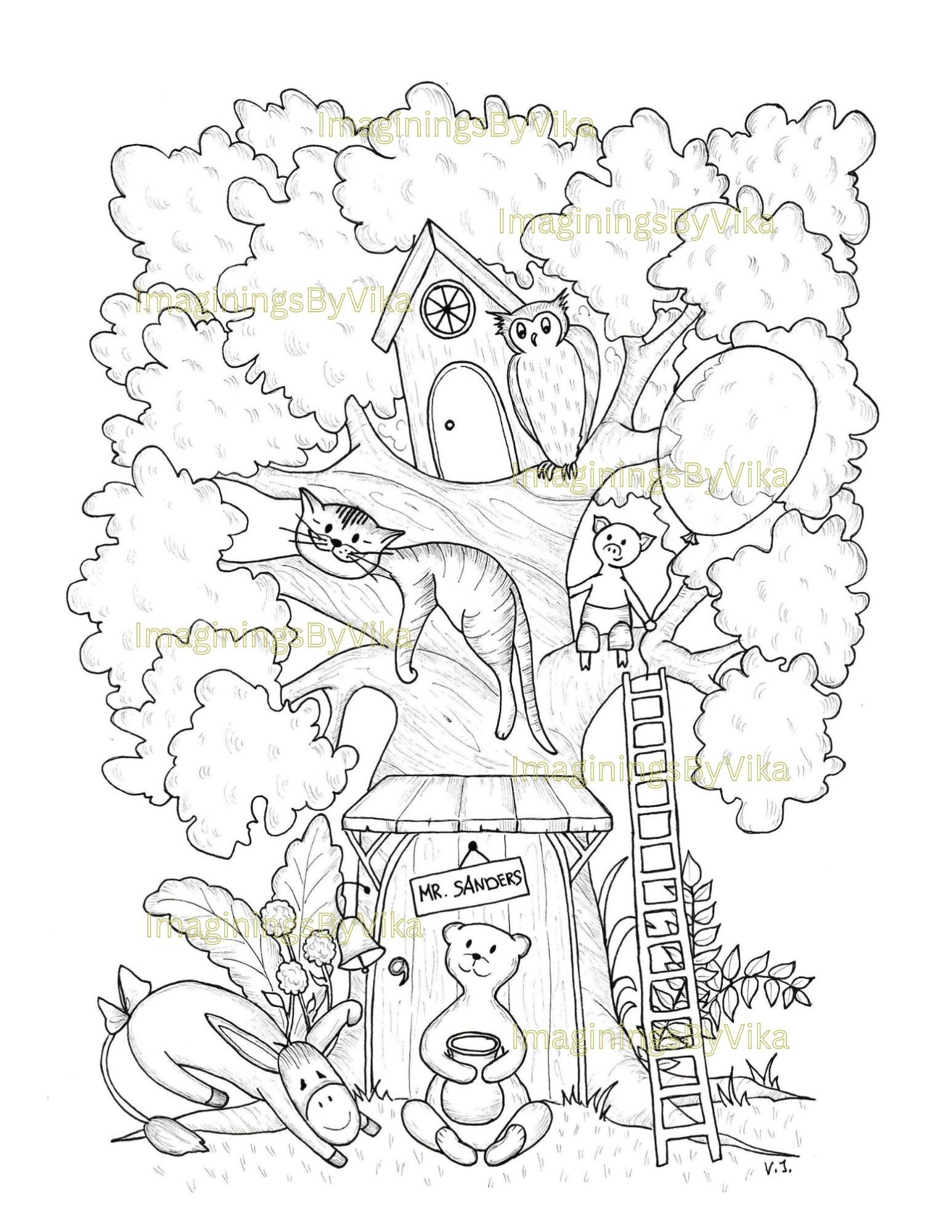 Winnie the Pooh Coloring Page: Handmade Kids \u0026 Adults Activity (PDF) - Etsy, image size:1545x2000