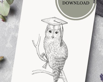 Wise Owl Coloring Page for Adults and Children/Instant Download Coloring Page