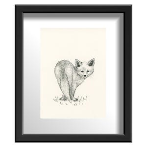 Original art. Not art print. Fox looking back pen & ink drawing.