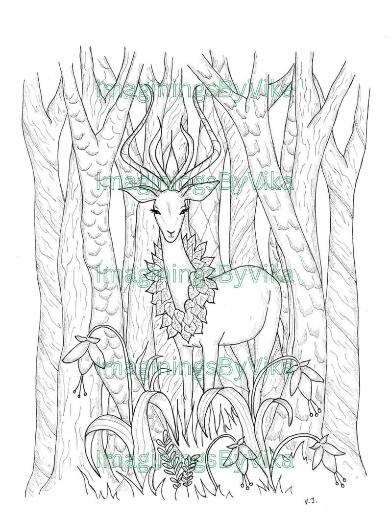 Enchanted Forest Deer Coloring Page: Handmade (PDF & JPG Download) - Etsy