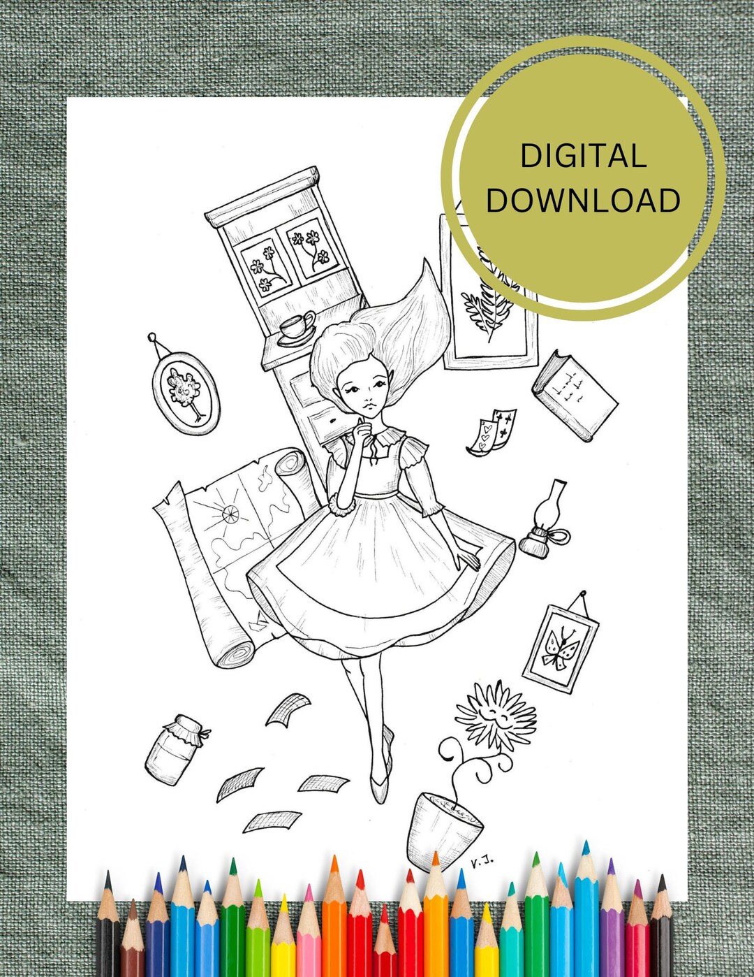 Alice in Wonderland Coloring Page. Down the Rabbit Hole Coloring Page ...