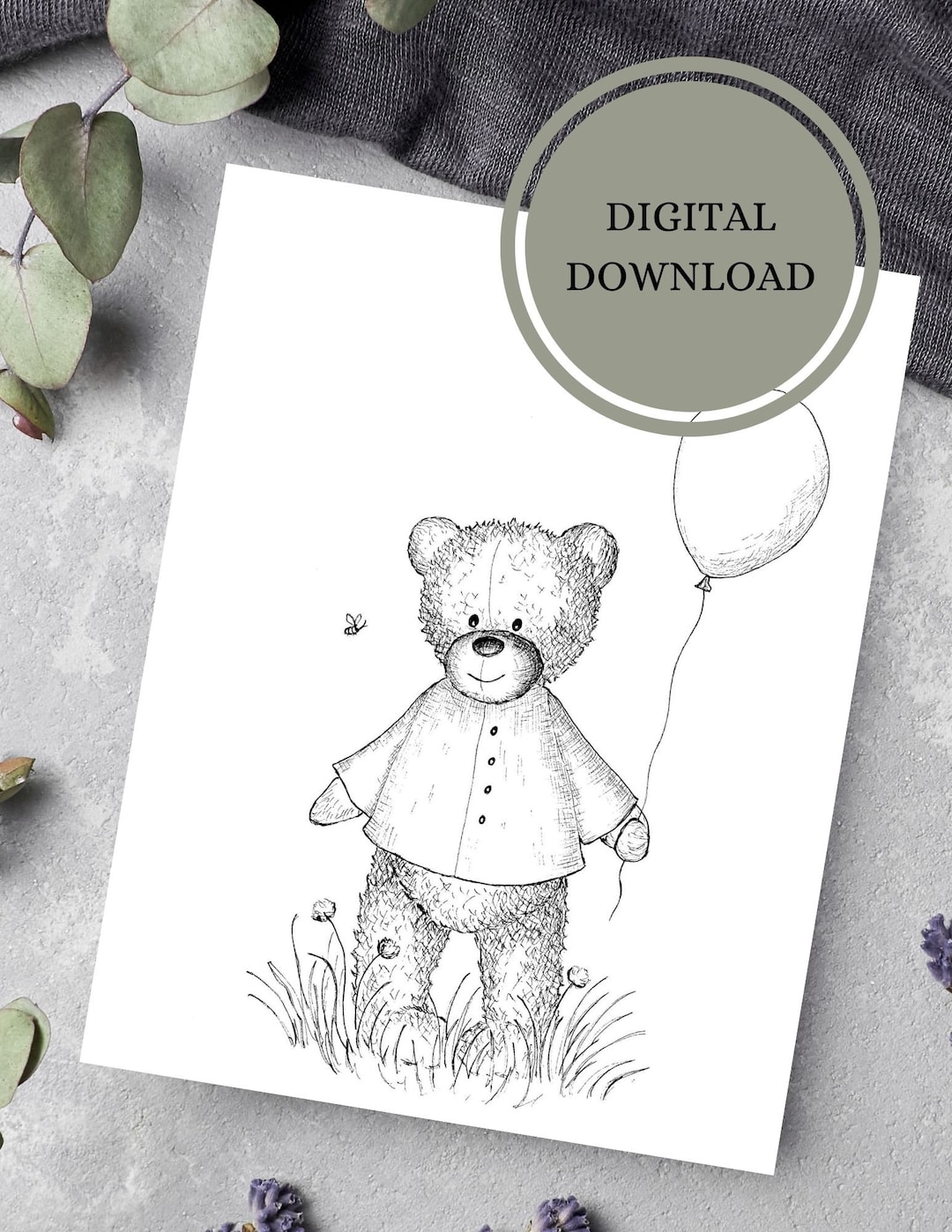 Teddy Bear Coloring Page/instant Download Coloring Page - Etsy
