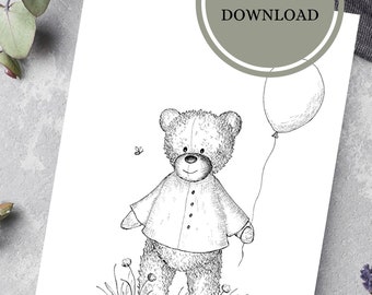 Teddy Bear Coloring Page/instant Download Coloring Page