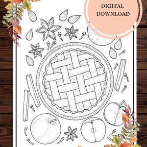 Apple Pie Coloring Page/Instant Download Coloring Page für Erwachsene und Kinder