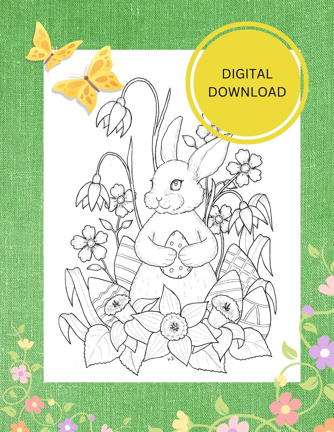 Easter Rabbit Coloring Page: Handmade Art Therapy (PDF/JPG) - Etsy