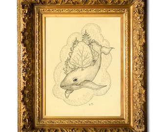 Original art. Not art print. Whale island pen & ink drawing.