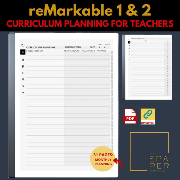 Curriculum Planning for Teachers, Educators, reMarkable 2 users, ed epaper template digital file