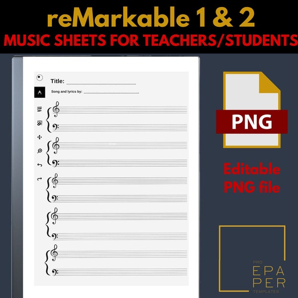 RICAMBIO DI SPARTITI MUSICALI per tavolette Remarkable / Carta pentagramma per Duetti / Per quaderni musicali / Modello ePaper