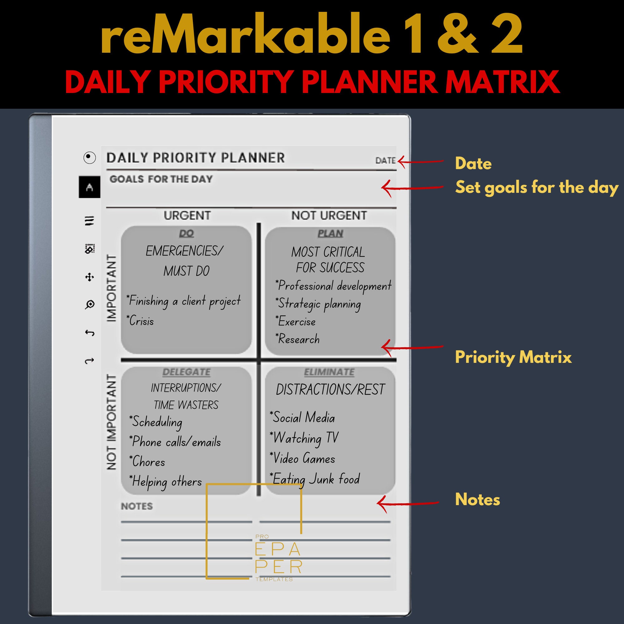 DAILY PRIORITY MATRIX for Managers | Priority Planner for Businesses ...