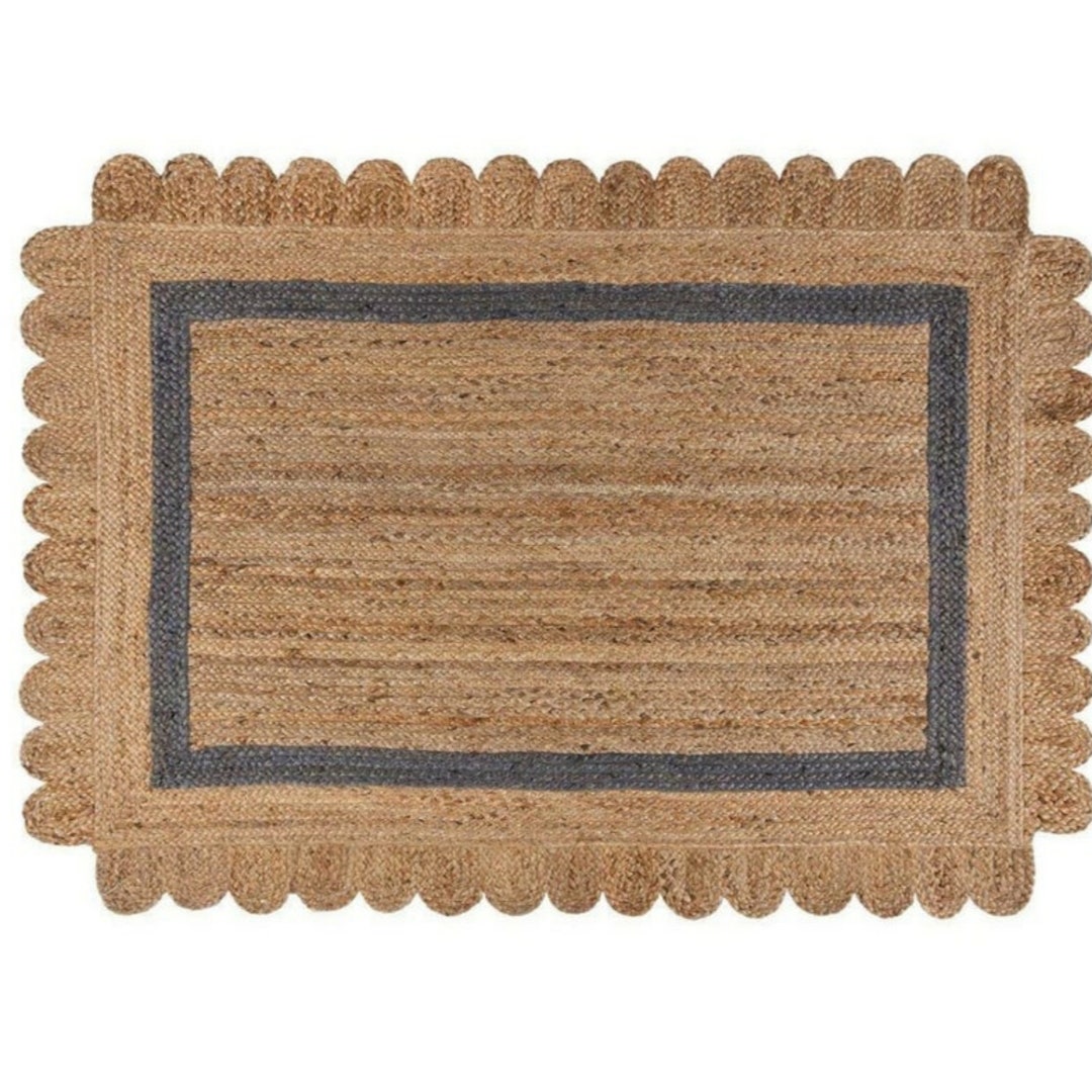 Scallop Jute Rug Scalloped Jute Rug Black Border Jute Rugs Etsy
