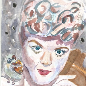 Angela Lansbury Acuarela y Tinta Giclée Print