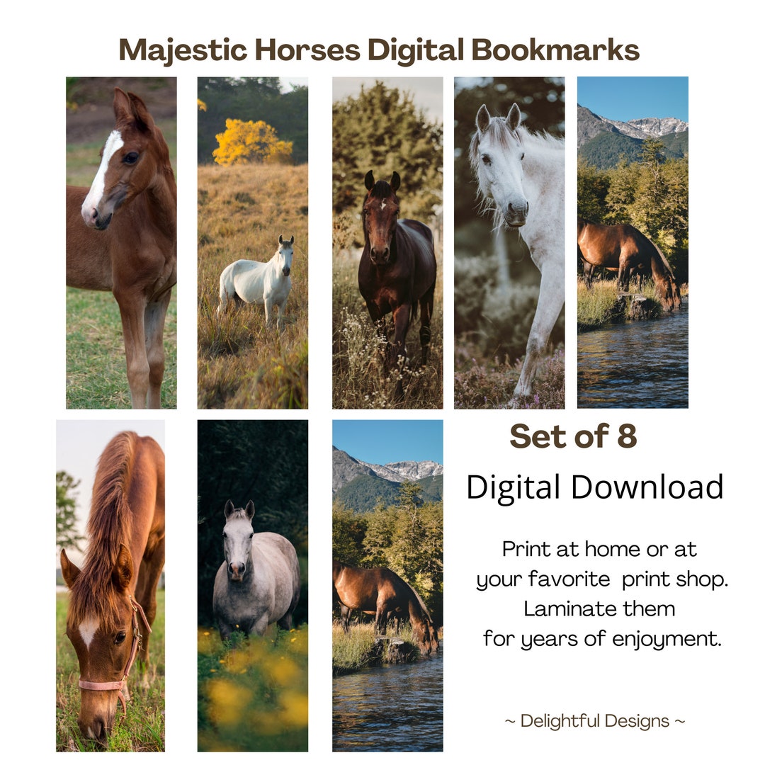 Majestic Horses Bookmarksset of 8 Digital Bookmarks Nature Etsy