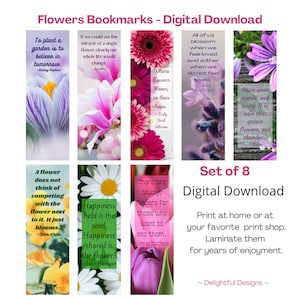 Colorful Flowers Inspirational Bookmarks-Set of 8 - Digital Bookmarks, Inspirational Bookmarks, Printable Bookmarks, Colorful Bookmarks