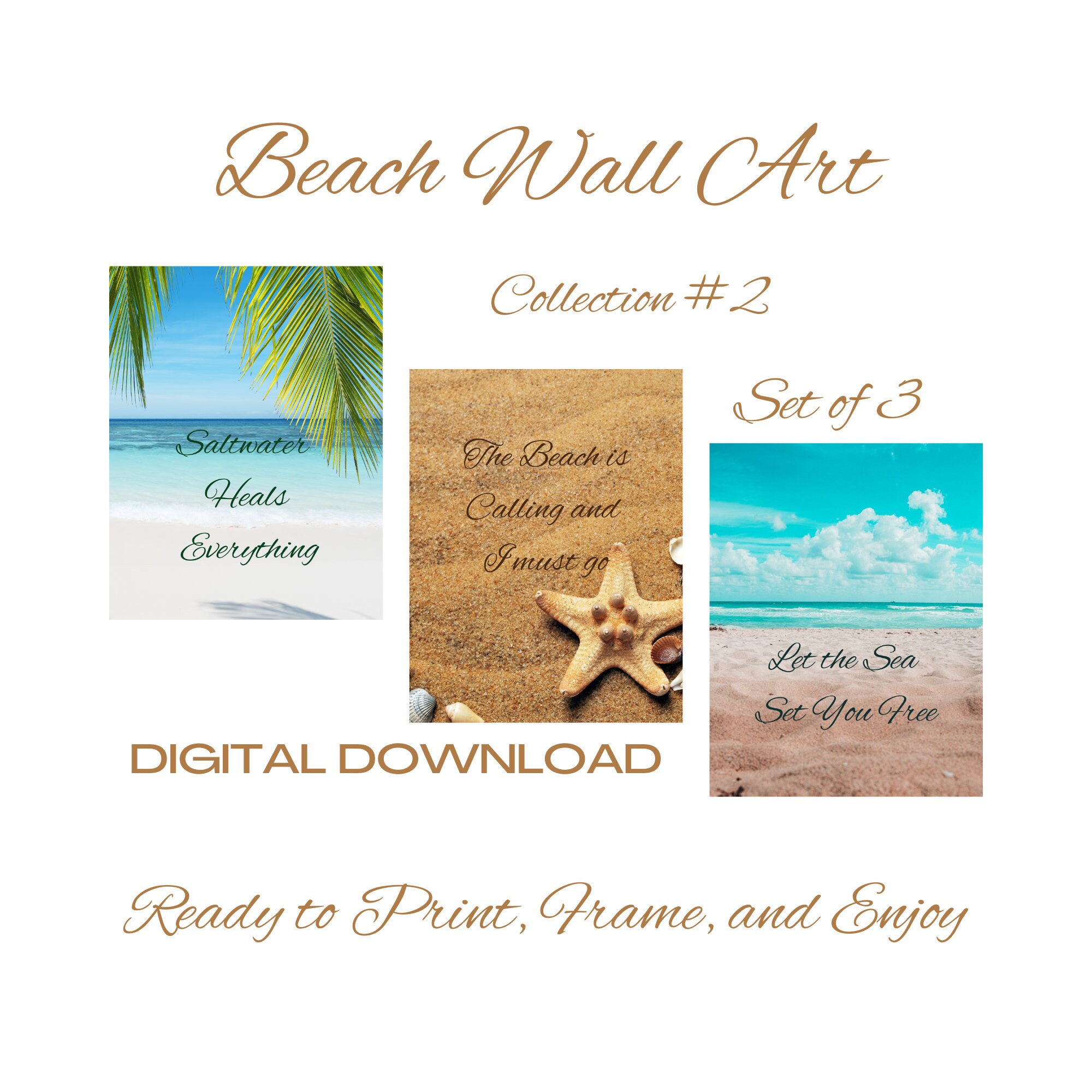 Beach Quotes Wall Art – Set of 3, Tropical Home Decor (digital Download