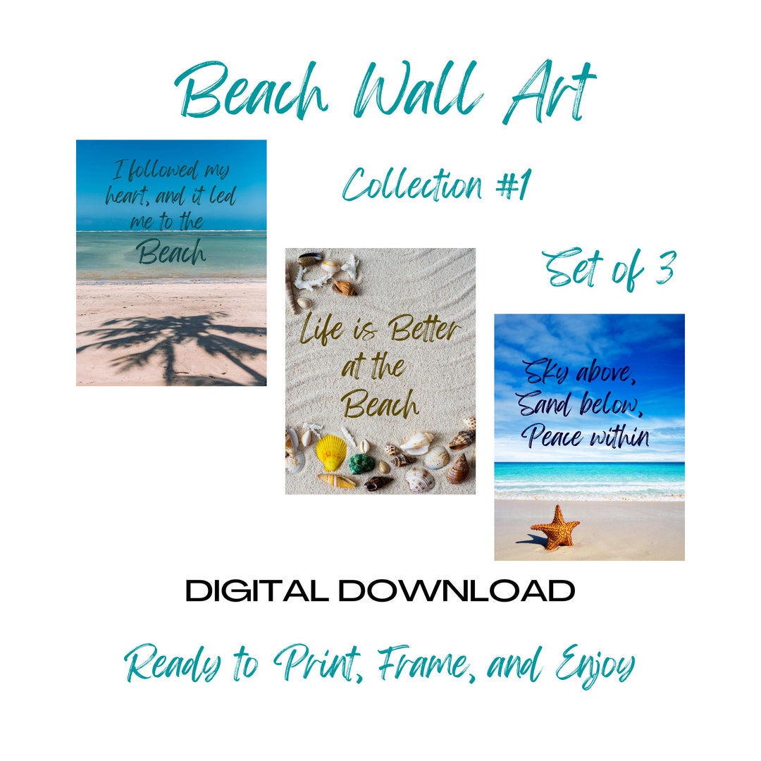 Beach Scenes Wall Artset of 3, Beach Quotes Decor , Gallery Wall Art