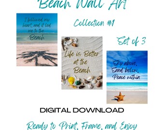 Beach Scenes Wall Art-Set of 3, Beach Quotes Decor , Gallery Wall Art, Printable Art,  Modern Home Decor Art