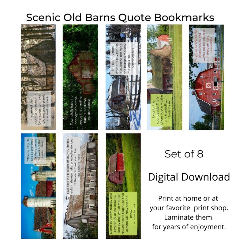Scenic Barns Bookmarks With Quotes - Set of 8 (digital Download) - Etsy