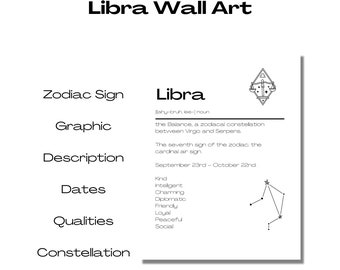 Weegschaal sterrenbeeld kunst – afdrukbaar sterrenbeelddiagram (digitale download)