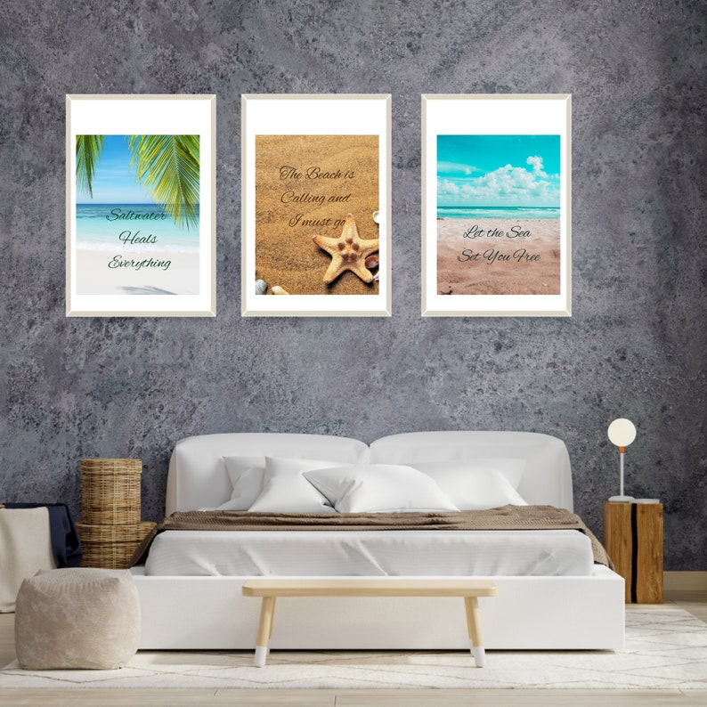 Beach Quotes Wall Art – Set of 3, Tropical Home Decor (digital Download