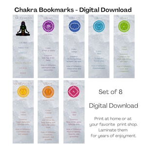 Chakra Informational Bookmarks-Set of 8 - Digital Bookmarks, Informational Bookmarks, Printable Bookmarks, Colorful Bookmarks