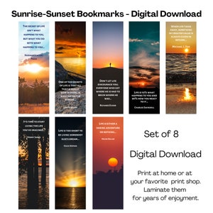 Sunrise-Sunset Inspirational Bookmarks-Set of 8 - Digital Bookmarks, Inspirational Bookmarks, Printable Bookmarks, Colorful Bookmarks