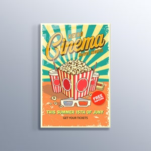 Retro Cinema Night Poster Print Tempered Glass Wall Art Home Decoration High Quality Print On Tempered Glass Art Painting Office Decor Gift