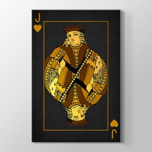 Cartão de jogo jack de corações, fundo preto, arte de parede, decoração de casa, pintura em tela de alta qualidade, cartas de jogo, cartão de sorte, presente decorativo de jogo