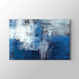 Horizontal and Vertical Abstract Blue Gray Lines Wall Art Home Decoration High Quality Canvas Painting Bedroom, Cafe Decor Abstract Painting