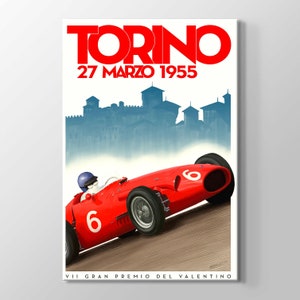 1955 Torino Formula 1 Vintage Poster Print on Canvas Pintura de alta calidad Race Sport Lienzo decorativo