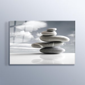 White Pebbles Balance Wall Art Home Decoration High Quality Print On Tempered Glass Art Painting Home Office Decor Gift