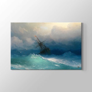 Ivan Aivazovsky Ship on Stormy Seas Famous Painting on Canvas Living Room Office Wall Art Decor Ocean Drawing Home Decor