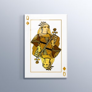 Jogo de cartas Rainha dos Diamantes Fundo Branco Arte em Parede Decoração de Casa Pintura em Vidro Temperado de Alta Qualidade Cartas de Jogar, Carta da Sorte, Escritório em Casa