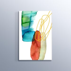 Shapes Drawn With Watercolor Red Yellow Green Blue Color Wall Art Painting Print On Tempered Glass Print Abstract Design Modern Wall Art