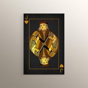 Karta do gry Jack of Hearts Czarne tło Sztuka ścienna Wystrój domu Wysokiej jakości malowanie MDF Karty do gry, Karta szczęścia, Wystrój kawiarni, Prezent do domu