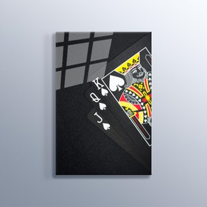 Spelkaarten op een zwarte achtergrond Wall Art Home Decor Hoge kwaliteit gehard glas schilderij speelkaarten, gelukskaart, café, restaurant cadeau