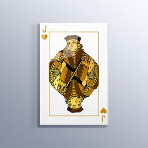 Cartão de jogo jack de corações, fundo branco, arte de parede, decoração de casa, pintura de vidro temperado de alta qualidade, cartas de jogo, cartão de sorte, café, presente de casa