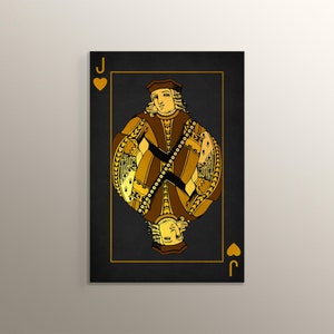 Karta do gry Jack of Hearts Czarne tło Sztuka ścienna Wystrój domu Wysokiej jakości malowanie MDF Karty do gry, Karta szczęścia, Wystrój kawiarni