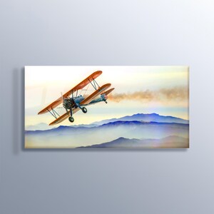 Airplane in the Sky Landscape Abstract Design High Quality Print on Tempered Glass Wall Art Painting Decorative 80x40cm-32x16inch