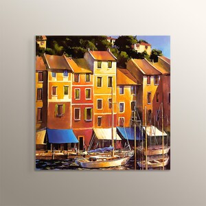 Portofino Waterfront Painting Wall Art by Michael O&#39;toole Print on High Quality MDF Painting Restaurant Decorative Wall Art MDF Paintings