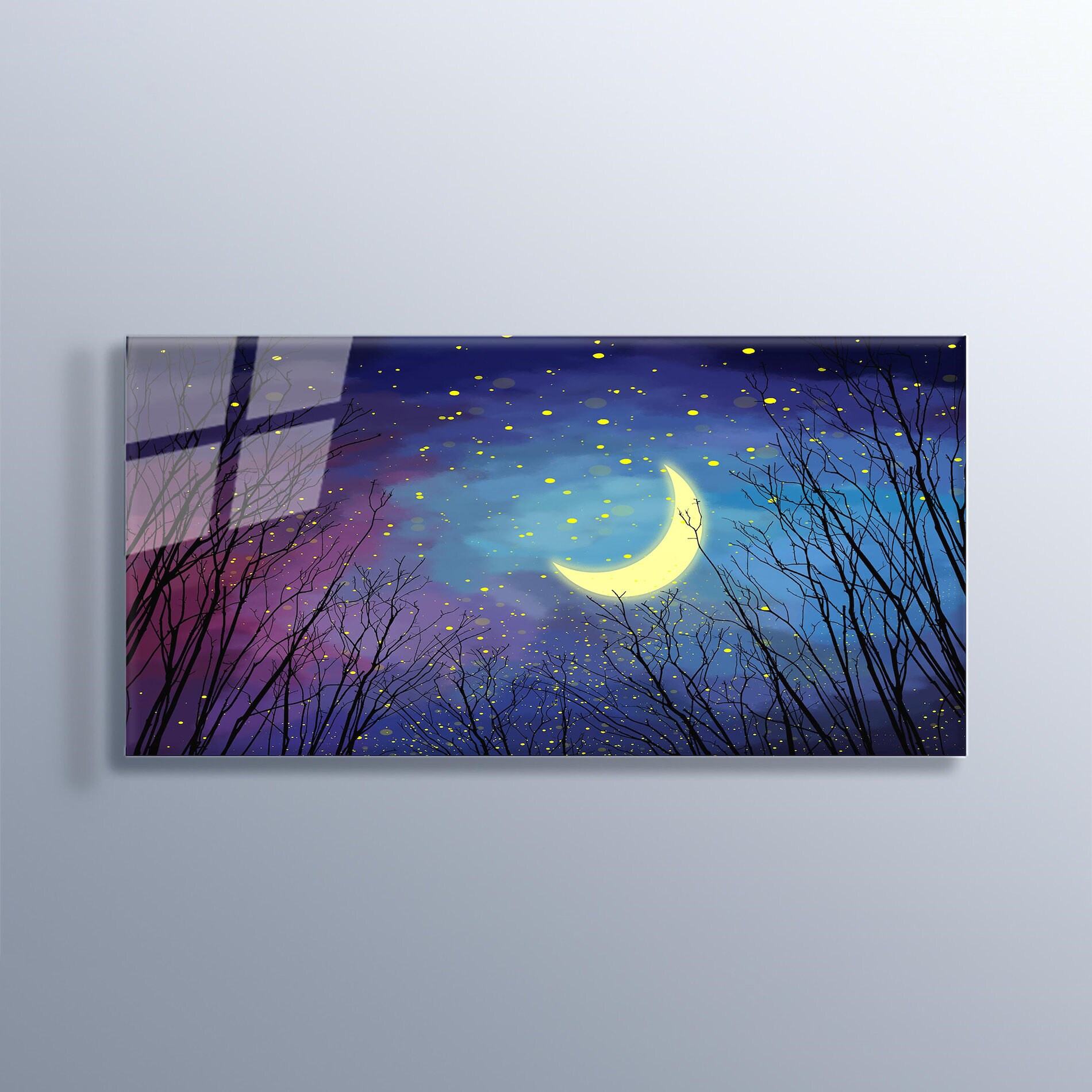 Panoramic Night Sky Stars and Moon Wall Art Kids Room Decoration High ...