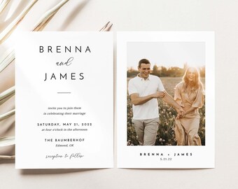 Elegant Wedding Invitation Template, Printable Modern Wedding Invitation Card Template, Editable Wedding Invite, 5x7 - Brenna