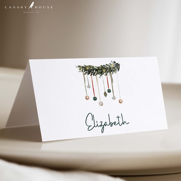 Modern Christmas Place Card Template, Printable Christmas Place Cards, Editable Holiday Place Cards, 3.5x2 - Holiday