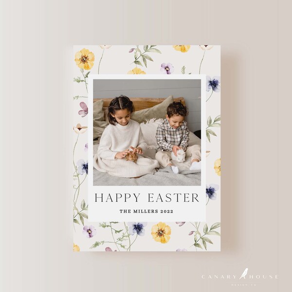 Photo Easter Card Template, Spring Family Photo Card, 100% Editable Text, Add Your Own Photo, DIY Family Easter Card, 5x7 – Easter