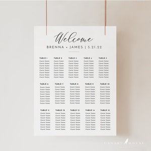Elegant Wedding Seating Chart Template, Editable Seating Chart Template, Modern Printable Seating Plan Sign - Brenna