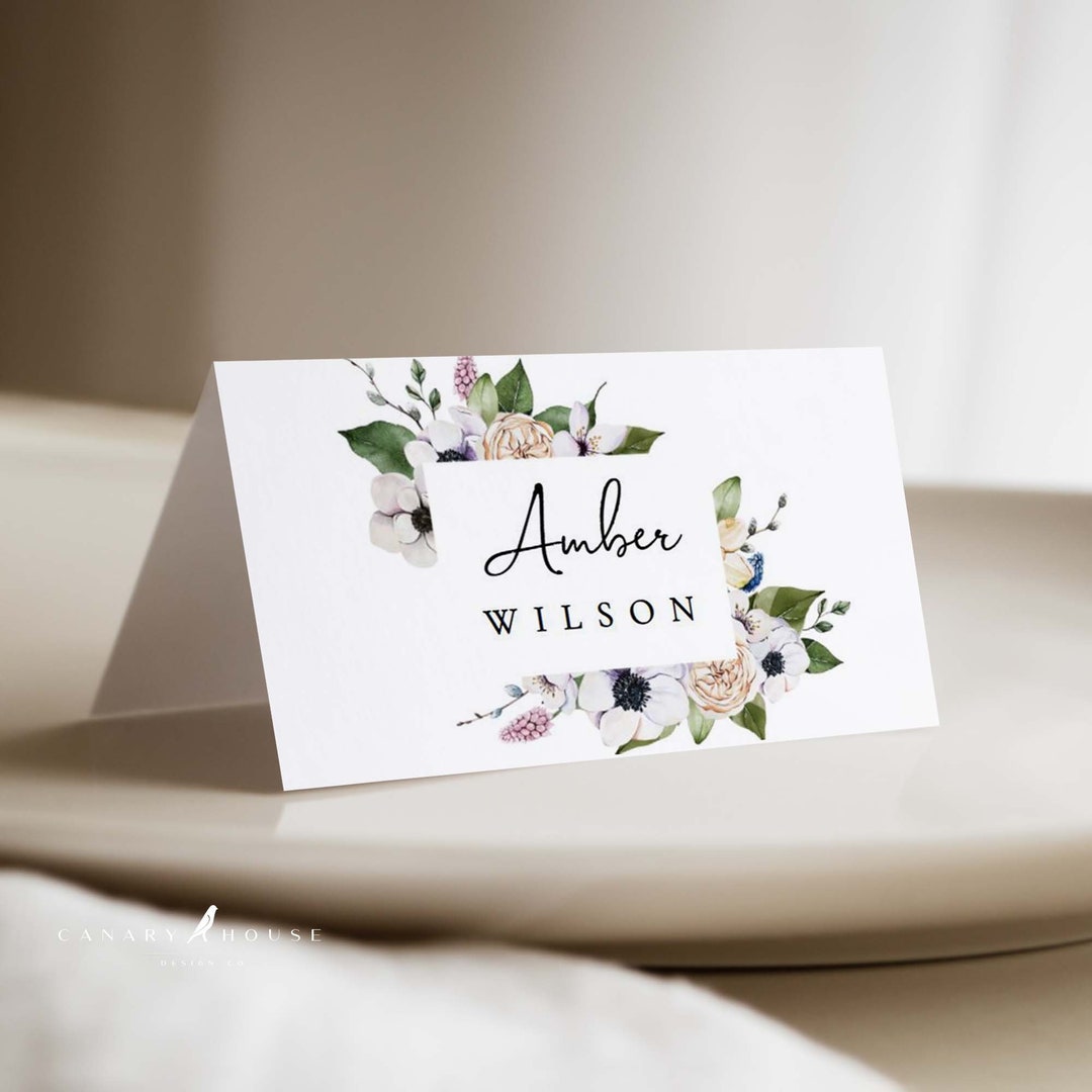 Floral Place Card Template, Printable Spring Place Cards, Editable