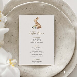 Easter Menu, Easter Brunch Menu, Watercolor Bunny Menu, Self-Editable and Printable Template - Easter