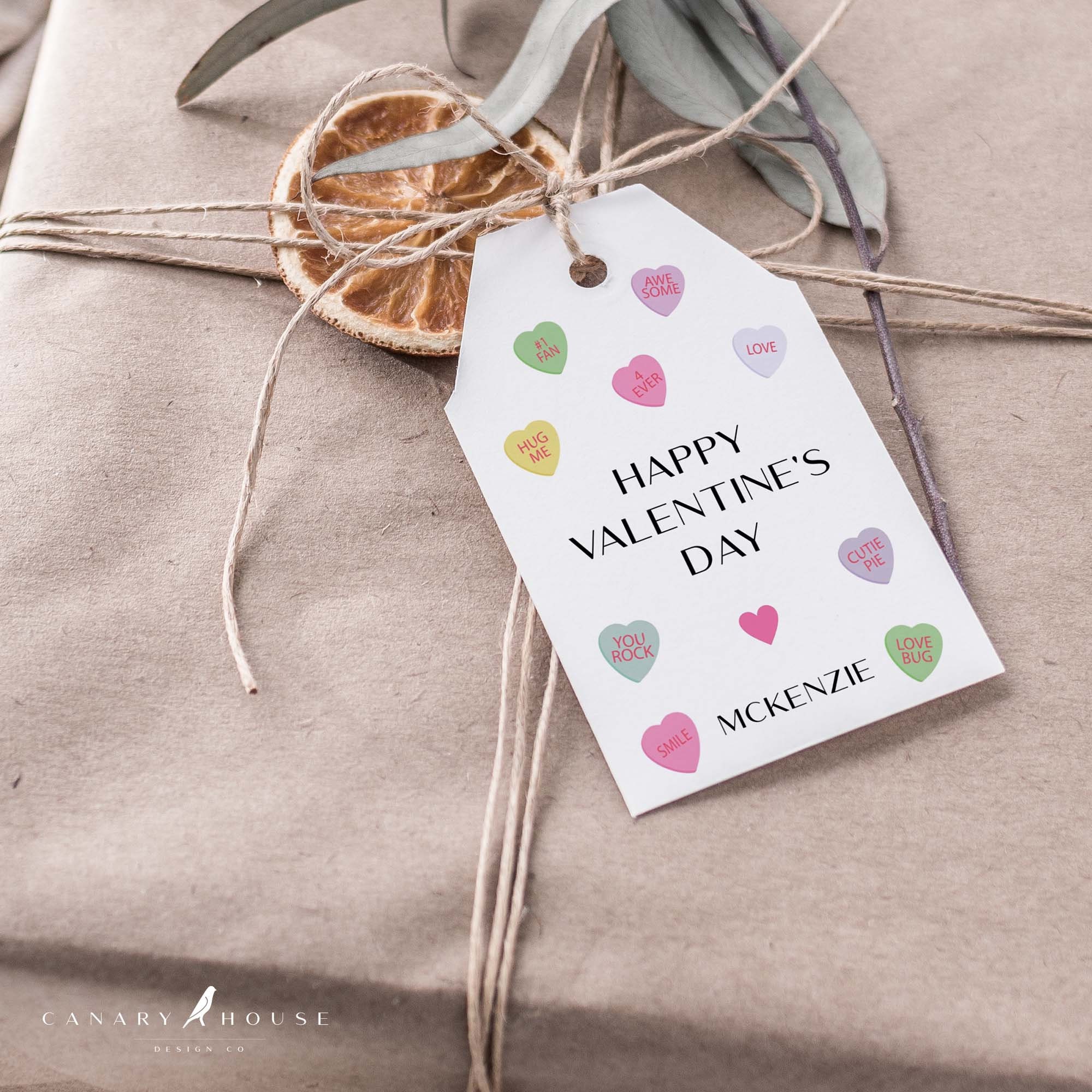 Valentine's Day Gift Tag Template, Conversation Hearts, Printable ...