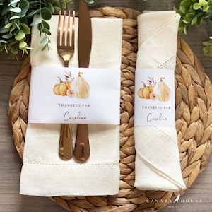 Thanksgiving Place Card Template, Printable Thanksgiving Napkin Wrap, Friendsgiving Name Card, Classic Watercolor Pumpkins, Multiple Sizes