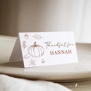 Thanksgiving Place Card Template, Minimalist Friendsgiving Place Cards, Printable Party Food Card, Editable Name Card